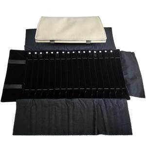 SCIKHEFT Portable Jewelry Roll Untangled Secure Necklace Travel Storage Bag Displays Holder 16 Chain (Gray PU and Black Velvet)