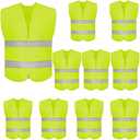 DUSKCOVE 10 Pack High Visibility Safety Vest for Traffic Work, Running, Surveyor and Security Guard - Construction Vest with 2 Reflective Strips, Made from Breathable and Neon Yellow Mesh Fabric, XXL