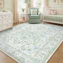 CAPALOCA 5x8 Washable Nursery Girls Low Pile Area Rug Green Blue