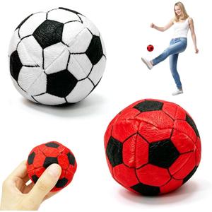 2 Pack Soccer Hackys Footbag Ball, Soft Plush Kick Bag Toy for Foot Coordination and Juggling Practice, Soccer Style Foot Skill Training Ball for Indoor Outdoor Fun (Black+Red)