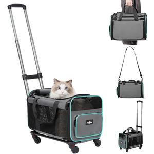 Paw Ballet Pet Carrier with Wheels, Durable Airline Approved Cat Crate, Foldable Rolling Dog Carrier, Rolling Bag for Cat &Dog, Use for Travel, Outdoor, Vet Visits, Camping, Indoor.