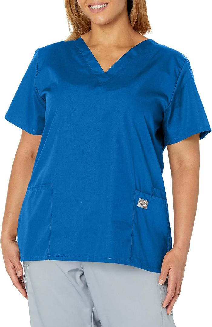 Landau Scrub Zone Relaxed Fit 2-Pocket V-Neck Scrub Top for Women 70221 (Large, Royal Blue)