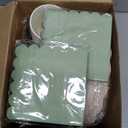 Mimorou 338 Pcs Sage Green and Brown Plates and Napkins Party Supplies for Guests Woodland Baby Shower Tableware Include Forest Scalloped Plates Paper Napkin Cup Spoon Fork Knife for Wedding Birthday