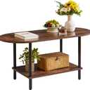 Rustic Coffee Table Small Coffee Table, TV Centre Table Stand 35 * 16 * 17", 2-Tier Oval Wood Tea Table for Living Room Apartment Rustic Brown YD-012H