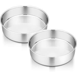 P&P CHEF Cake Pan Set of 2, Stainless Steel Round Baking Layer Cake Pans, Non Toxic & Healthy, Leak-proof & Easy Clean, Mirror Finish & Easy Releasing, Oven & Dishwasher Safe, 6 Inch