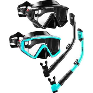 Aegend Snorkeling Gear for Adults Youth Kids, Snorkel Mask with Top Dry Valve - Panoramic View Anti-Leak and Anti-Fog with Mesh Bag for Snorkeling, Scuba Diving, Freediving & Swimming (2 PACK-Black & Green)