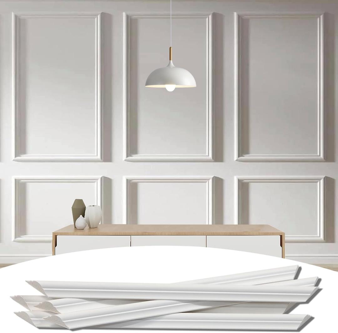 6-Frame Premade Accent Wall Molding Kit, Ready-to-Assemble Wainscoting Panels, Pre-Cut Chair Rail Moulding Trim for Home Dcor (Paintable White)