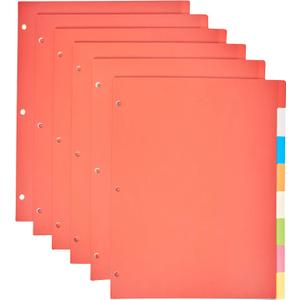 Amazon Basics 8-Tab Plastic Binder Dividers with Multicolor Tab Labels for 3 Ring Binder, Letter Size, 48 Sets
