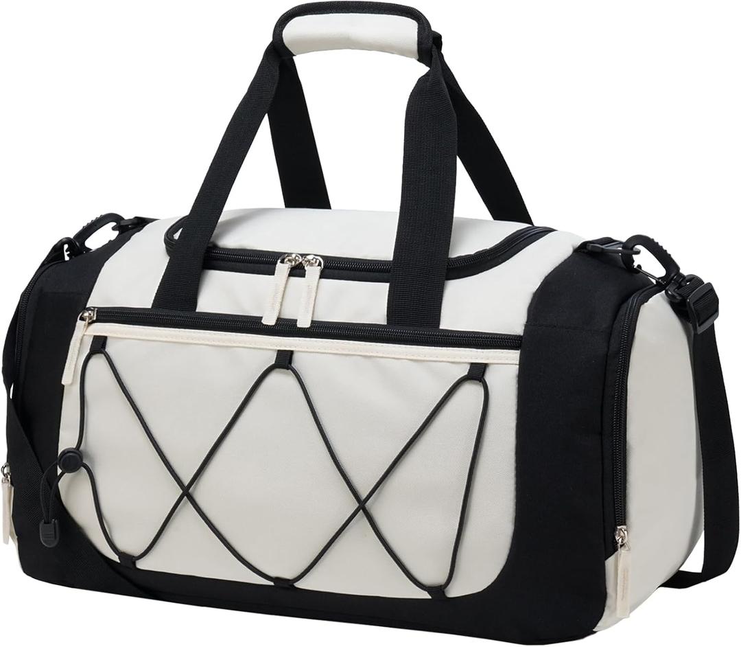 Vorspack Gym Bag for Women - 18 Inches Small Duffle Bag for Travel Lightweight Duffel Bag with Shoe Compartment Personal Item Travel Bag Weekender Bag for Travel Sports Gym - Beige