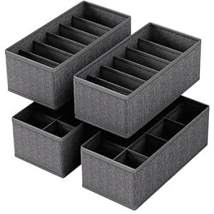 4 PACK Sock Underwear Drawer Organizer Dividers, Collapsible Cabinet Closet Storage Boxes for Clothes, Socks, Lingerie, Underwear, Tie, Belt,Bedroomedroom (Gray)