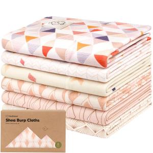 Organic Burp Cloths Baby Boy, Girl - 6-Pack Large Cotton Burping Cloths for Babies, Spit Up Rags, Super Absorbent, Ultra Soft Newborn Rag, Gender Neutral, Machine Washable, Durable (Prism)