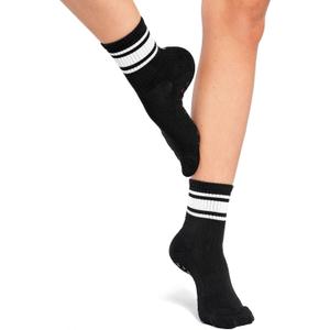 Kamo Fitness Pilates Socks with Grips for Women - Non-Slip Yoga, Barre Grip Sock - Grippy Cotton Crew Socks for Yoga, Ballet (Black & Ivory Contrast)