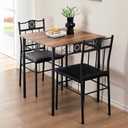 VECELO 3-Piece Small Kitchen Dining Table Set for 2, PU Padded Chairs, Easy Assembly, Brown