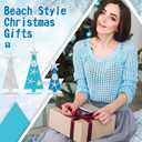 3 Pcs Coastal Christmas Tree Decor Wooden Beach Themed Seashell Starfish Shell Small Christmas Tree Decorations for Coastal Ornaments Ocean Theme Holidays for Indoor Home Xmas (Mixed)