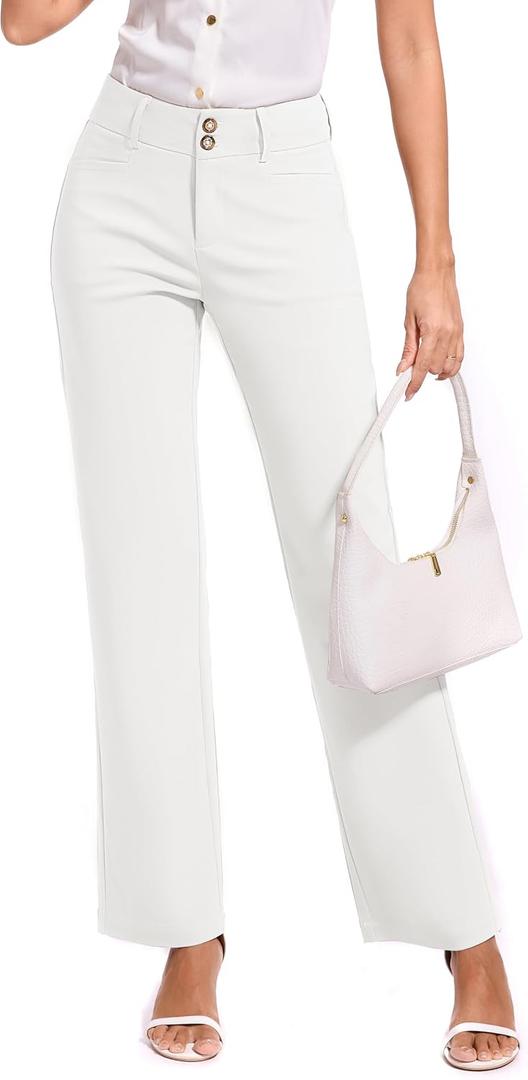 KICZOY Women Dress Pants Stretch Business Straight Leg with Pockets Wear to Work Casual 2026 Suitpants (White, M)