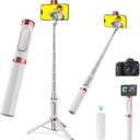 CellphoneTripod with Remote, Aluminum Alloy Selfie Stick Tripod, Best Foldable Mini Extendable Tripod Stand 270 Rotation Compatible with iPhone/Android Travel Essentials (Gold,White)