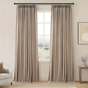Topfinel Linen 100% Blackout Pinch Pleated Curtains 2 Panels 102 Inch Long, 40"W x 102"L