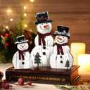Barydat 3 Pcs Christmas Snowman Wooden Decorations Rustic Snowman Table Centerpieces Block Sign for Xmas Holiday Party Winter Indoor Home Kitchen Office Room Decorations