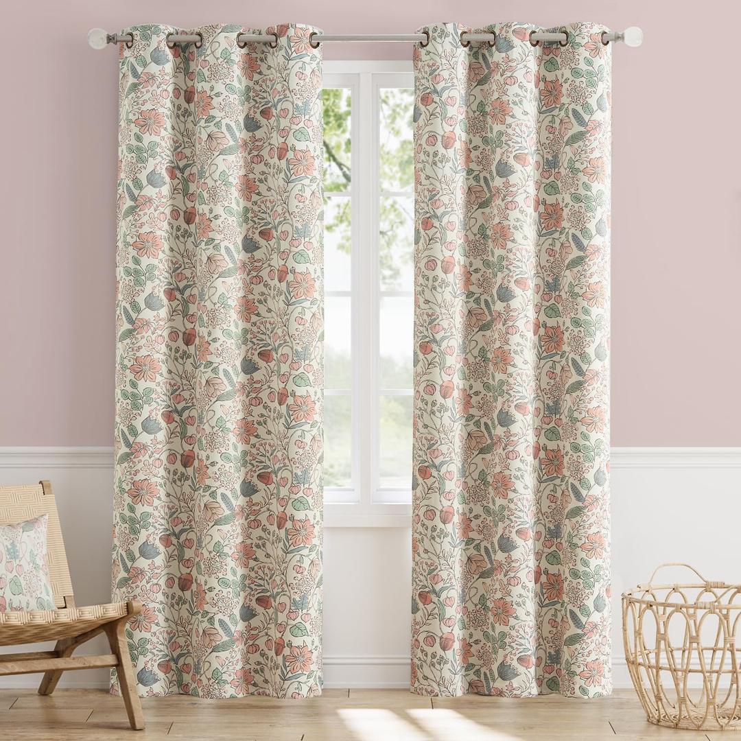jinchan 100% Blackout Curtains Pink 84 Inch Long Floral Curtains for Nursery Girls Room, Farmhouse Drapes for Living Room Bedroom Darkening Window Treatment Grommet Top Set of 2 Panels (38"W x 84"L (Pack of 2), Floral Pink)