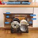 Mustorn 2 Pack Pots and Pans Organizer Under Cabinet, 21.6" Deep Pull Out Pot Lid Organizer Holder with Guardrail Adhesive Pot and Pan Holder Rack with 10 Adjustable Dividers(Black)