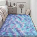Fluffy 5x7 Area Rugs for Living Room Bedroom: Ultra Soft Shag Rug Non-Slip Non-Shedding Small Plush Bedside Rug Indoor Floor Carpets for Kids Room Playroom Entryway Nursery Dorms Home Rainbow Purple