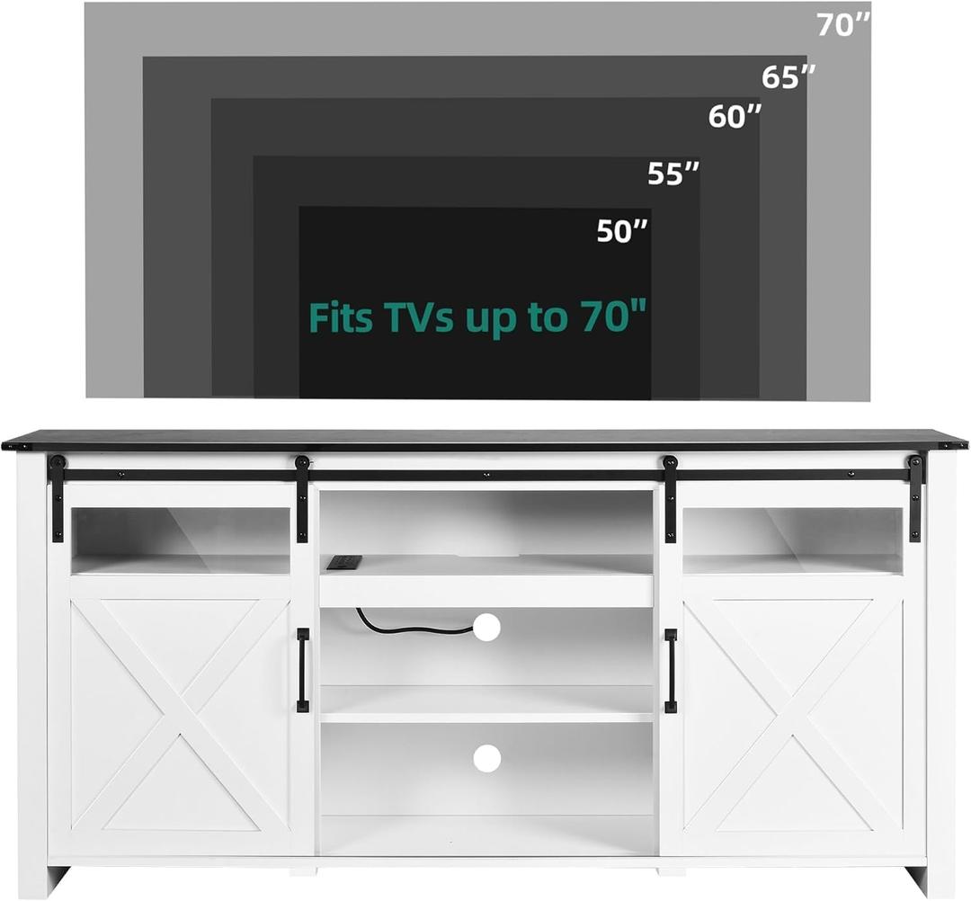 YITAHOME Farmhouse Buffet Cabinet with Power Outlet, 66'' Large Sideboard Coffee Bar Cabinet w/Storage, Glass Doors, Adjustable Shelf, Kitchen Cabinet for Living Room, Dining Room, White & Black