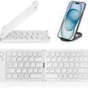 Mini Portable Foldable Bluetooth Keyboard - Wireless Full Size (Sync Up to 3 Devices), Ultra-Slim Travel Folding Keyboard for iPhone iPad Mac Android Windows iOS, White