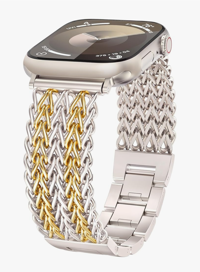 Minyee Compatible with Apple Watch Band 41/40/38/44/45/46/49/42mm Women, Dressy Stainless Steel Metal Chain Strap Designer Starlight Link Bracelet Wristband for iWatch Series 10 9 8 7 6 5 4 Ultra SE
