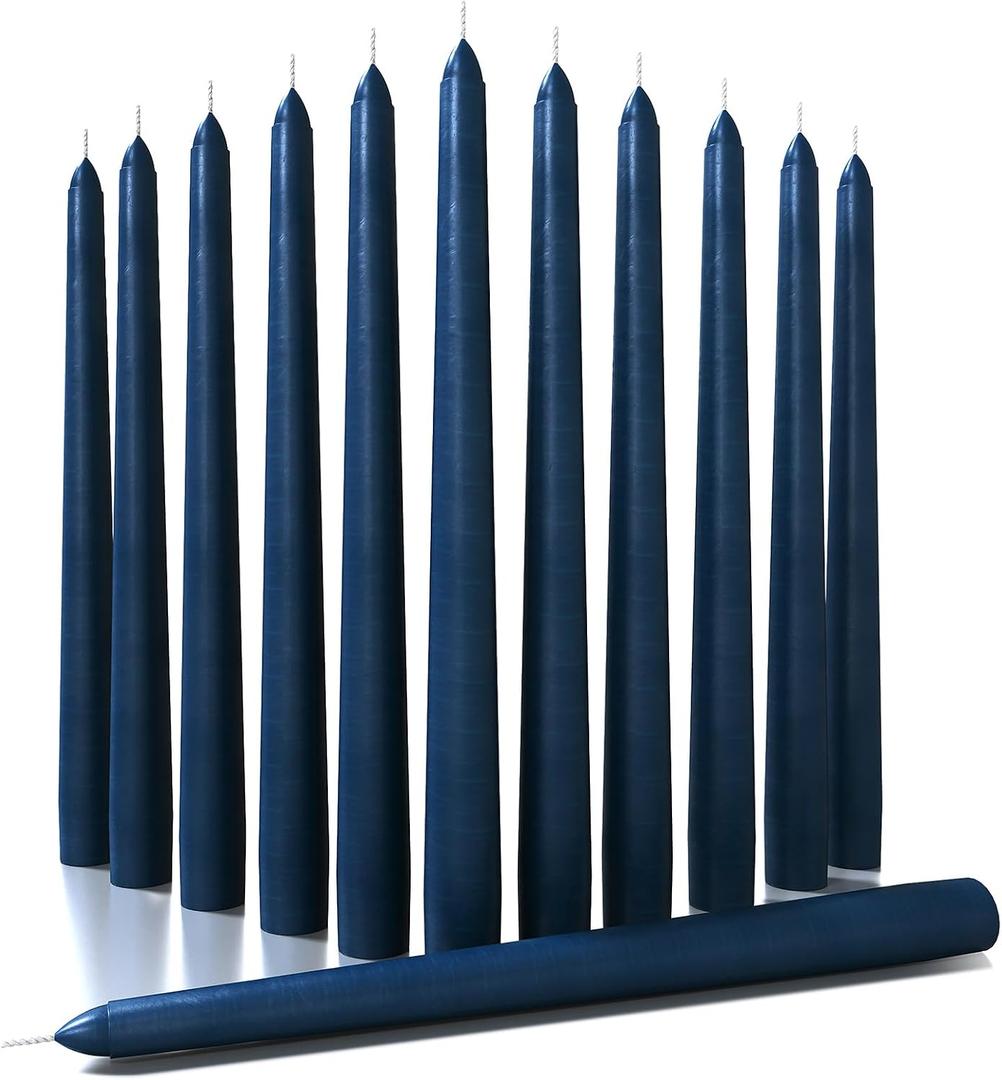 CANDWAX 10 inch Tapered Candles - Set of 12 Dripless Unscented Candlesticks - Perfect for Dinner and Decor Use - Dark Blue