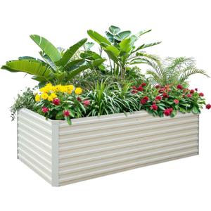 Raised Garden Bed 6x3x2ft, Galvanized Raised Garden Beds Outdoor for Vegetables Flowers Herbs, Steel Large Deep Planter Box, Tall Raised Garden Bed with 3ftx30ft Weed Barrier Fabric and Glove, Beige