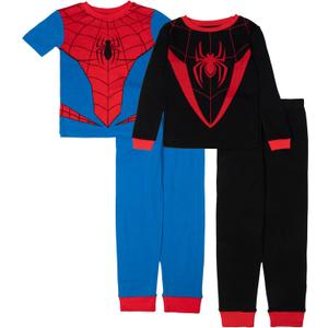 Marvel Boys' 4-piece Snug-fit Cotton Superhero Matching Pajama Set, Soft & Cute for Kids (8, Spidey Miles Suit)