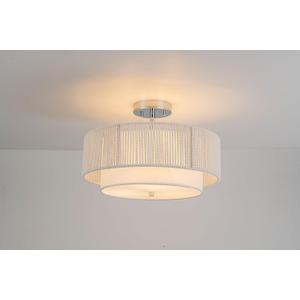 SineRise 16'' Rattan Flush Mount Ceiling Light Fixture, 2-Tier Drum Hand-Woven Boho Flush Mount Ceiling Light, Farmhouse Light Fixture for Living Room, Kitchen, Bedroom Foyer Entryway ect, White