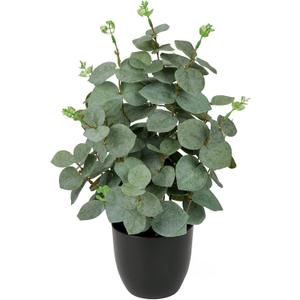 Briful Artificial Eucalyptus Plant Decor 14â€™â€™ Fake Eucalyptus with Frosted Leaves Faux Eucalyptus with Lush Foliage in Black Pot Fake Plant for Indoor Living Room Bathroom Kitchen