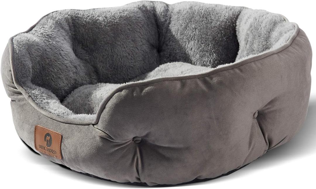 Asvin Small Dog Bed for Small Dogs, Cat Beds for Indoor Cats, Pet Bed for Puppy and Kitty, Extra Soft & Machine Washable with Anti-Slip & Water-Resistant Oxford Bottom, Grey, 20 inches (Small (Pack of 1))