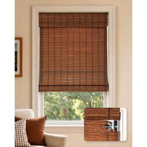 LazBlinds No Drill Cordless Roman Shades for Windows, 30" W x 64" H, Brown