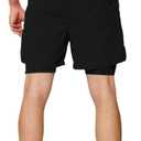 Mens Swim Trunks with Compression Liner 5 inch Inseam Quick Dry Bathing Suit 2 in 1 Board Shorts (Medium, Black)