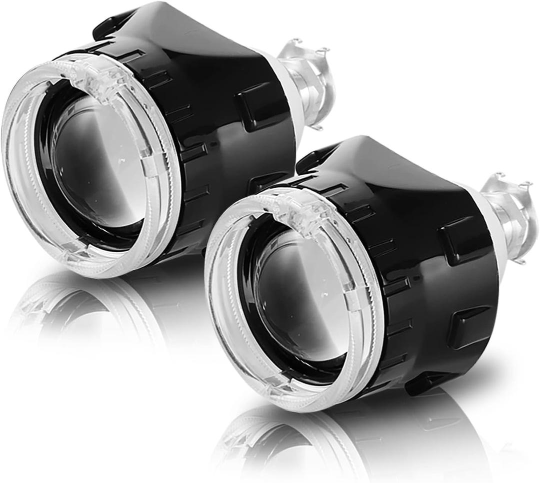 AILEO 2.5 inch Bi-Xenon HID Projector Lens H4 H7 H11 Car Retrofit Styling Use H1 light Universal (Black Shroud with White Angel Eyes)