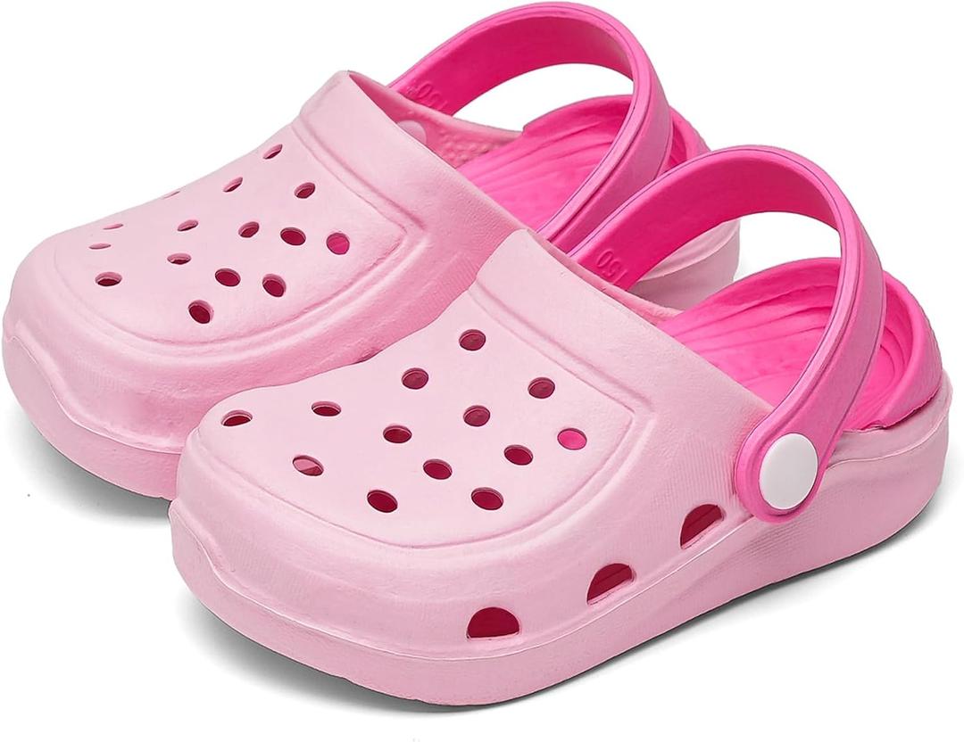 OWIF Boys Girls Toddler Clogs Little Kids Slip on Slides Sandals Truck Car Bunny Summer Water Shoes Garden Beach Pool Outdoor Bathing Shower Slippers Pink, 10-10.5 Little Kid