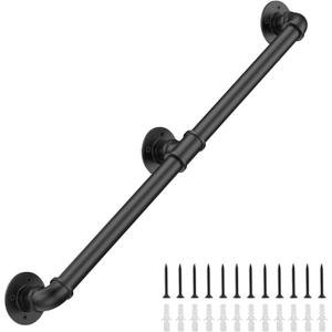8FT Industrial Stair Railing Wall Mount Staircase Handrail 1.3 Pipe Hand Rail for Steps Grab Bar Foot Rail Vintage Pipe Railing Black Deck Handrail for Outdoor Indoor Stairs Porch