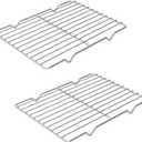 Linkidea Metal Grate Cooling Rack Pack of 2, Stainless Steel Baking Cooling Rack Rectangle 7.8'' x 10.2'', Oven Safe Grid Wire Racks for Roasting Disposable Pan (Silver)