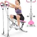 Sportsroyals Pink Squat Machine for Home,Rodeo Core Exercise Machine,330lbs Foldable,Adjustable 4 Resistance Bands,Ride & Rowing Machine for Botty Glutes Butt Thighs,Ab Back/Leg Press Hip Thrust