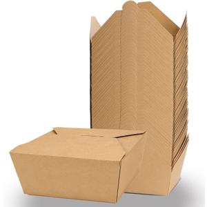 50 Pack 47 oz Large Takeout Food Container, Heavy-duty Microwave Kraft Paper Takeout Box, Leak Proof and Oil Resistant Paper Lunch Box, Cardboard takeout box for Restaurants, Homes, and Gatherings