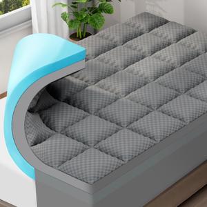 OLANLY Dual-Layer 4 Inch Queen Size Memory Foam Mattress Topper for Back Pain, 2 Inch Cooling Pillow Top Mattress Pad Cover and 2 Inch Gel Memory Foam Topper, Deep Elastic Pocket, Grey (Gray)