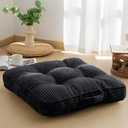 HIGOGOGO Floor Pillow Cushion for Adults, Meditation Cushion Pillow, Large Square Floor Sitting, Tufted Corduroy Cover, for Tatami Living Room or Yoga, 22x22 Inch, Black (4" Thick(Pack of 1))