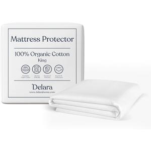 Organic Waterproof Mattress Protector for King Size Bed, Soft & Cooling, GOTS Certified Organic Cotton, Noiseless & Breathable, Machine Washable, Fitted Mattress Cover, 19 Inch Deep Pocket