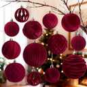 18Pcs Velvet Christmas Tree Ornaments Set, Wine Red Flocked Hanging Christmas Balls Ornaments, Shatterproof Decorative Hanging Balls Decorations Assortment for Xmas Tree Holiday Home Party Decor (Burgy)