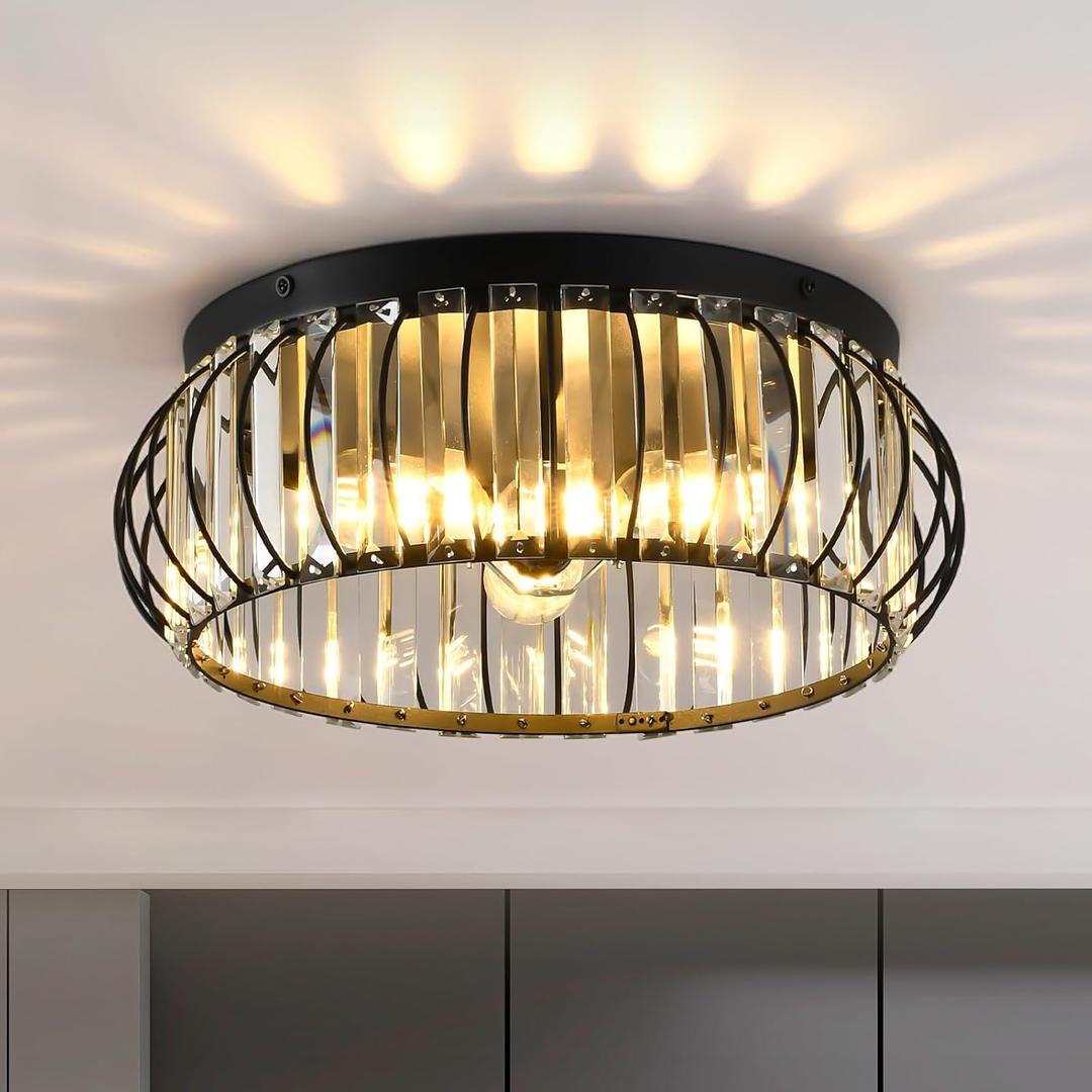 Semi Flush Mount Ceiling Light,3-Light Modern Close to Ceiling Light Fixtures, Crystal Ceiling lamp Hallway Light Fixtures for Foyer Bedroom Kitchen Laundry Room Living Room