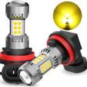 PHINLION H8 H11 LED Fog Light Bulbs 3000K Golden Yellow, 3200 Lumens Super Bright 3030 30-SMD Chips H16 DRL Lamps Replacement for Cars, Trucks, SUVs
