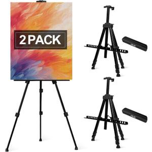 AROIC Art Painting Artist Easel Stand, Painting Display Easel Stand,Portable Adjustable Iron Tripod Display Stand with Bag, Height from 20 to 66 in for Table-Top/Floor Drawing and Displaying(2 Pack), Black