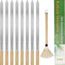 27 Inch Extra Long 1 Inch Wide Kabob Skewers for Grilling, Premium 304 Stainless Steel Barbecue Skewer with Wood Handle,Metal Flat Kebab Skewers include 8PCS BBQ Skewer,1PCS Grill Mop Brush